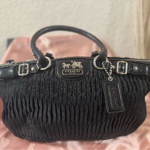Coach Black Ruched Signature Satchel with Plaque